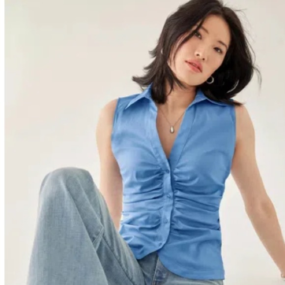 White House Black Market Tops - White House Black Market Sleeveless Rushed Front Shirt Tranquil Blue Size 12